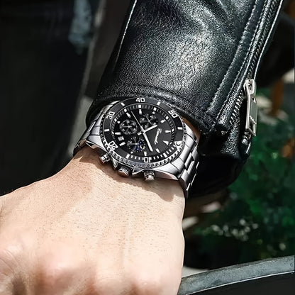 1pc New Fashion Stainless Steel Luxury Quartz Watch, High-end, Casual, Round Dial, Multi-scale, Night Light, Date Display, with Birthday, Holiday, Anniversary, for Men, Travel, Party