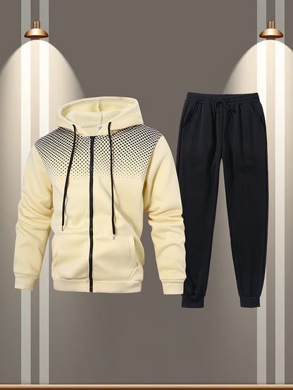 Autumn and Winter Zip-Up Jacket Set with Fleece Hooded Jacket and Button Front