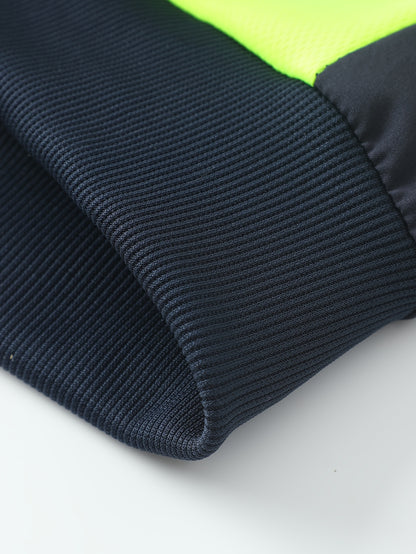 Men's Two-Tone Spliced Jacket and Pants Set in Fluorescent Green with 'Sports' Letter Print, Eye-Catching Fashion Design, Comfortable Soft Fabric, Essential Outfit for Home or Outdoor Wear TZ8030