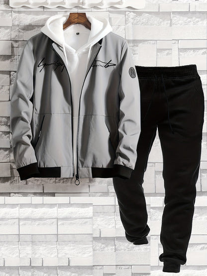 New Men's Two-piece Suit Classic Flyer Jacket and Jogging Pants Set
