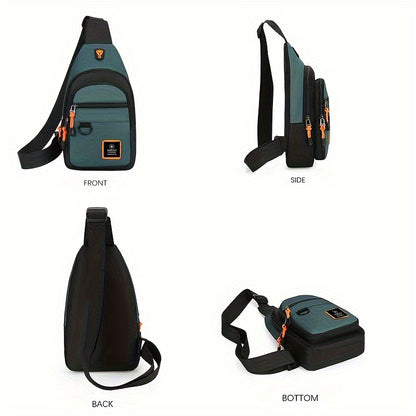 Stylish Men's chest bag with lightweight canvas material, available in black, gray, and blue. Fashionable casual waist pack for outdoor sports, perfect as a gift for men