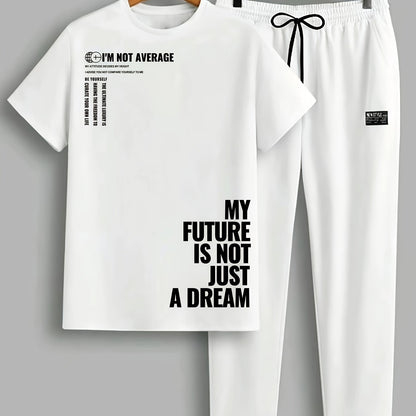 Men's 2pcs Summer MY FUTURE IS NOT JUST A DREAM Casual T-Shirt and Pants Set - Suitable for Casual Sports Outing - Starry OB