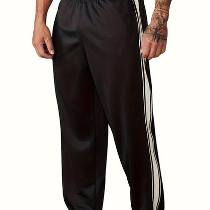 Men's Casual Athletic Joggers - Striped, Breathable Polyester Blend with Pockets for Running & Fitness, Perfect for Spring/Fall