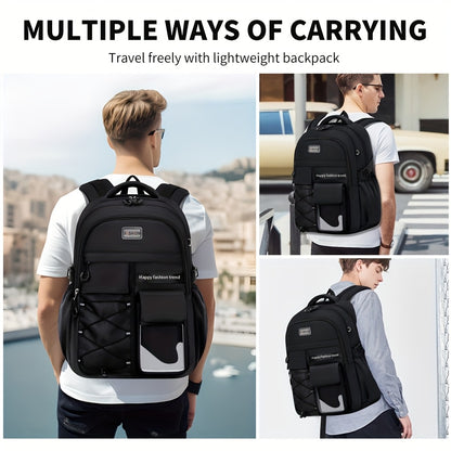 Large Capacity Backpack Set 3pcs, Polyester Lined, Spliced, Adjustable Shoulder Straps, Zipper Closure, Lightweight, Casual Style, for Going Out