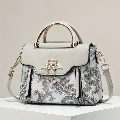 Elegant Floral Embroidered Handbag for Women - Adjustable Strap, Zipper Closure, Polyester Lining, Black & White Floral Pattern, Perfect Gift for Mom Or Family, Small Crossbody Purse, Stylish Accessory, Durable Construction