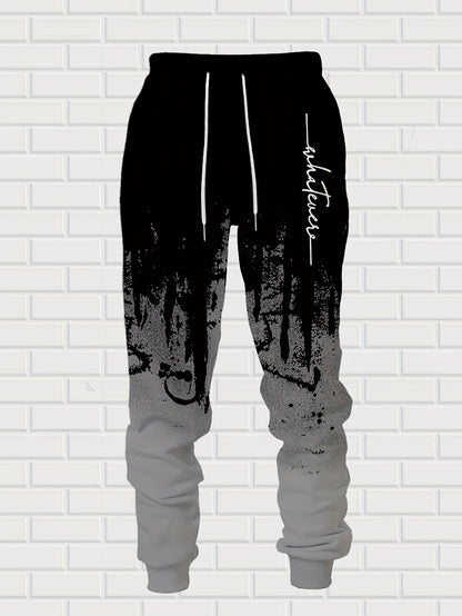 Men's Casual Hoodie & Sweatpants Set - Black & Red Contrast, Letter Print Design, Comfort Fit for Spring/Fall