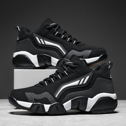 Men's Casual Sporty Sneakers - High Quality PU Upper, Non-Slip Rubber Sole with Cushioned Comfort & Inner Arch Support, Low-Top Lace-Up Design for All-Day Wear (Black/White) - Spring/Fall/Winter Seasonal Versatility, Comforta
