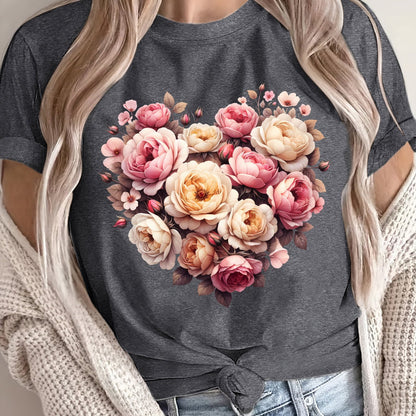 Summer Women'S Front Printed Short-Sleeved T-Shirt, Comfortable And Breathable Fabric, Casual And Sporty Style, Suitable for Spring And Summer