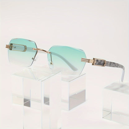A Pair of Men'S Stylish Metal Square Frameless Glasses with Gradient Ocean Lenses, Perfect for Streetwear And Everyday Use for Trendy Guys in Europe And America.