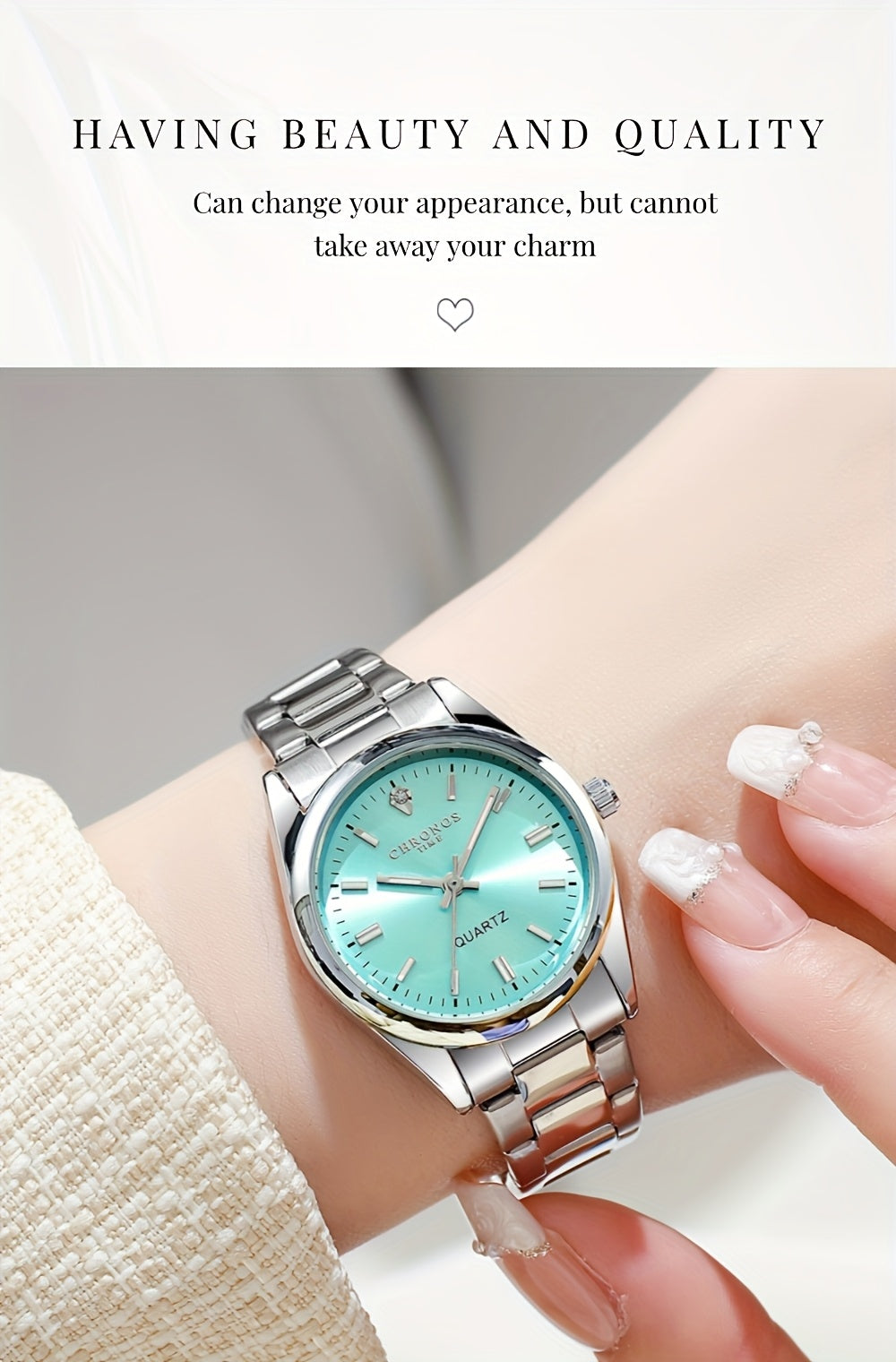 CHRONOS Women'S Quartz Watch - Elegant Stainless Steel Strap, Luminous, Round Dial, Business Casual Style, Perfect for Commuting and Casual Attire, Date Display, Pointer Display, Zinc Alloy Case, Button Battery Powered, Timer