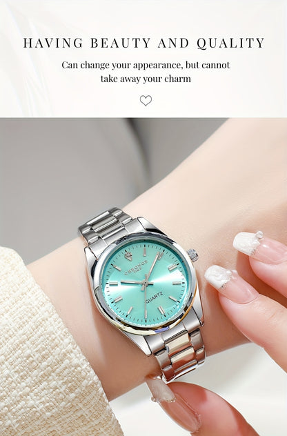 CHRONOS Women'S Quartz Watch - Elegant Stainless Steel Strap, Luminous, Round Dial, Business Casual Style, Perfect for Commuting and Casual Attire, Date Display, Pointer Display, Zinc Alloy Case, Button Battery Powered, Timer