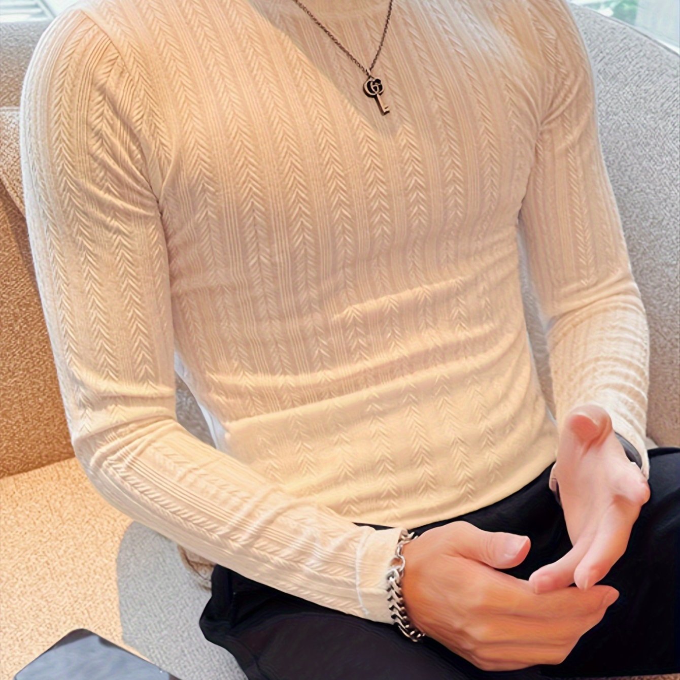 Men's Slim-Fit Long Sleeve T-Shirt - Casual & Stylish, Perfect for Fall/Winter, Machine Washable