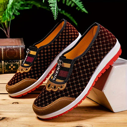 Women's Casual Peking Cloth Flats, Comfortable Soft Sole Slip On Shoes, Chinese Style Low Top Flats