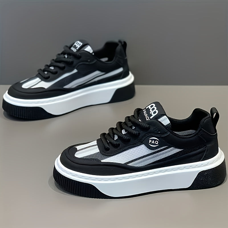 Men's Low-Top Sneakers - All-Season Cushioned Shoes with Shock-Absorbing PVC Sole & Breathable Fabric Lining, White PU Upper - Lightweight Sneakers for Gym, Casual, Casual Attire - Lace-Up Design for Secure Fit, Gym Footwear,
