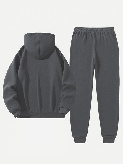 Men'S Sporty Two-Piece Hoodie and Pants Set - Gray with Black Logo, Non-Stretch Fabric, Regular Fit, Pockets, Ideal for Fall/Winter, Casual Wear|Hooded Sweatshirt|Pocketed Pants, Sweater Hoodie