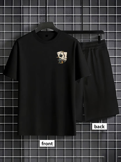 Men'S Print Round-Neck Short-Sleeved T-Shirt And Drawstring Shorts Casual Suit, Suitable for Outdoor Sports in Summer, Comfortable And Versatile