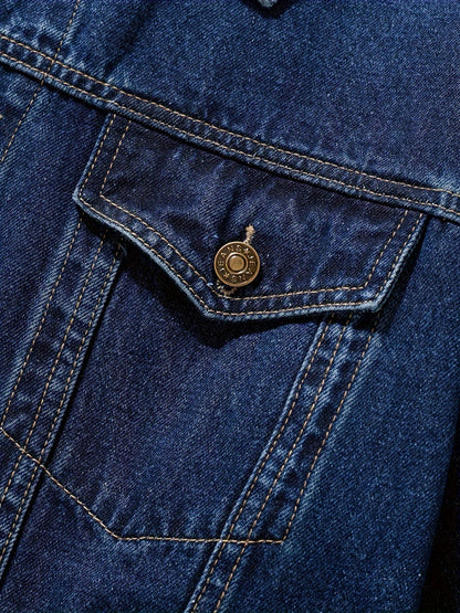 Men's Slim-Fit Denim Jacket - Casual Cotton Blend, Long Sleeve with Pockets, Machine Washable