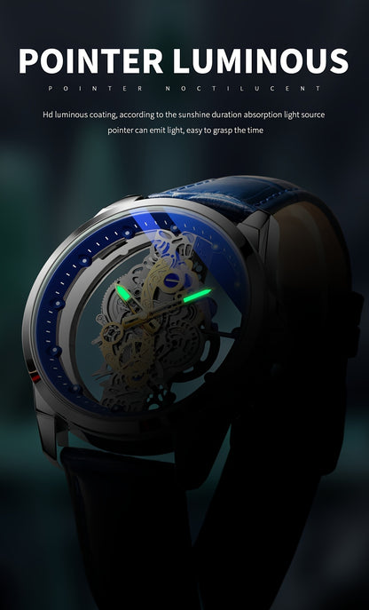 TPW Men's Rose Golden Skeleton Luminous Quartz Watch - Glamorous Luxury Wristwatch with Exposed Movement, Comfortable Metal Band, Father's Day Gift for Him, Luxury Men's Watch | Romantic Watch Design | Rose Golden Finish