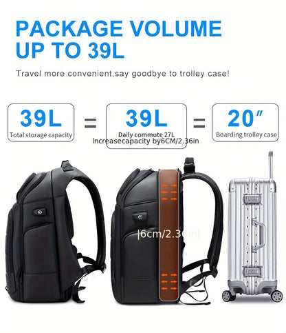 FENRUIEN Men'S Large Capacity Expandable Backpack with USB Charging, 39.62cm Laptop Bag, Durable Oxford Fabric, Multiple Compartments for Travel and Business Use, Travel Backpack | Minimalist Backpack | Durable Zippers, Lapto
