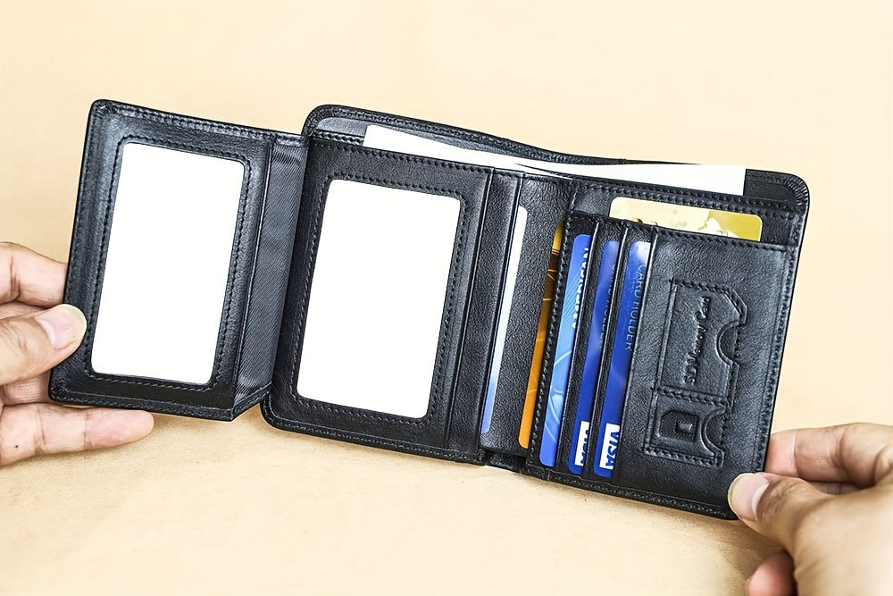 1pc CIEPHIA Vintage Genuine Leather RFID Blocking Wallet for Men - Slim, Multi-Functional ID & Credit Card Holder, Deep Brown with Embossed Logo, Ideal Gift for Valentine's Day