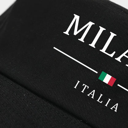 1pc MILANO ITALY Printed Bucket Hat - Lightweight Breathable Sun Hat with Italian Flag Design, Foldable Fisherman Cap for Men & Women, Outdoor Sports Travel, Spring Summer (Black/White), Vacation Headwear