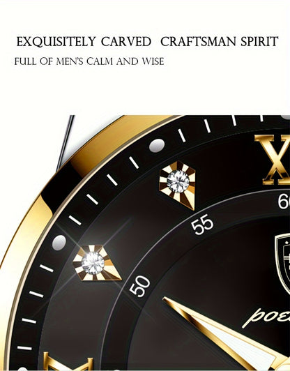 POEDAGAR Classic Men'S Stainless Steel Quartz Watch, IPX8 Luminous Weekly Calendar Watch for Men, Perfect Gift Option, Suitable for Women
