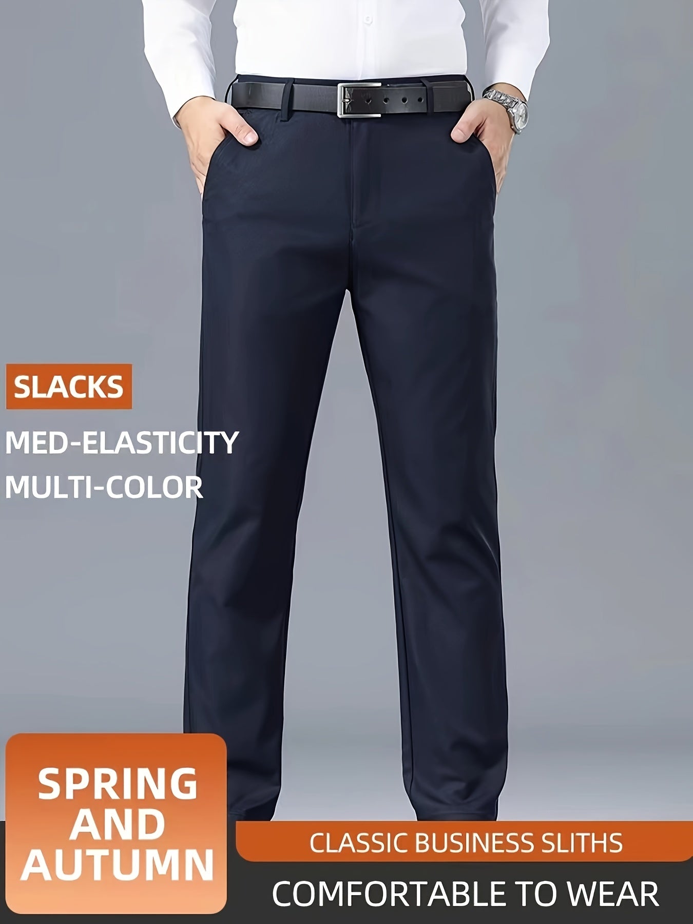 Men's Casual Solid Color Dress Pants - Polyester Blend, Woven, Regular Fit, All-Season Comfort, Adult Suit Pants