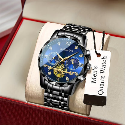 1pc Men'S Stainless Steel Quartz Watch with IPX7, Luminous Display, Rhinestone Accents, Scratch-Resistant Dial, Date Window & Chronograph Function - Stylish Casual Timepiece for Casual Attire, Everyday Timepiece | Luminous Wa