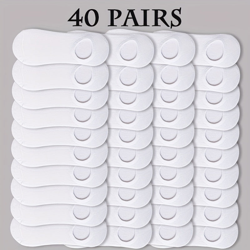 40 Pairs Men'S & Women'S Invisible Boat Socks - Breathable, Lightweight Running & Sports Socks with No-Show Design, Polyester Knit Fabric, Solid Colors (Gray, White, Black), Everyday Leisure Socks | Solid Color Socks | Lightw