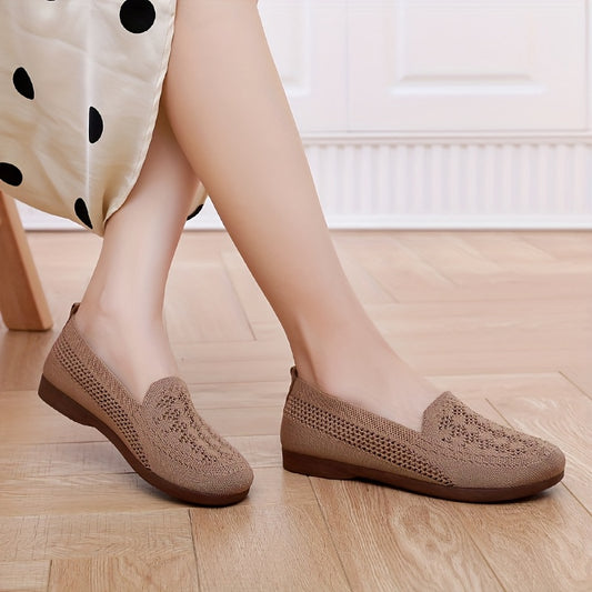 Women's Breathable Slip-On Casual Shoes - Lightweight, Non-Slip Comfort Sneakers with Perforated Design for Summer, Brown Fabric Upper & PVC Sole, Ladies Sneakers