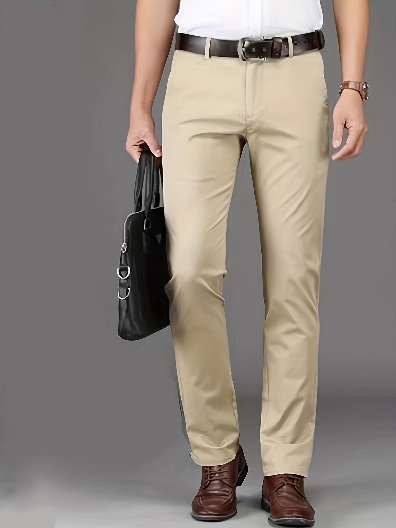 Classic Design Dress Pants, Men's Formal Solid Color Stretch Dress Pants For Business And Formal Occasions