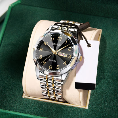 1pc Men'S Fashion Trend Business Sports Steel Band Double Date Quartz Watch - High Value Gift, Stainless Steel Strap, Round Dial with Date Display, Quartz Movement, Battery Powered, Date Display Watch | Stainless Steel Watchb