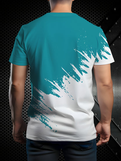 Տղամարդկանց 3D Print Color Block T-shirt - պատահական կարճաթև, ամառային հագուստ բացօթյա, ձգվող պոլիեսթեր խառնուրդ, լվացվող մեքենայում