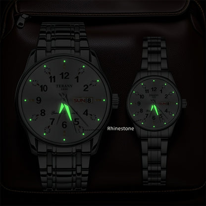Two Stylish Digital Round Dial Couple'S Quartz Watches - IPX7 Waterproof, Luminous, Dual Calendar, Date and Day/Week Display, Alloy Strap Business Watches, Suitable for Women and Men, Valentine'S Day Gift Wristwatches