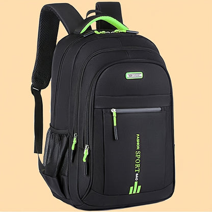 Unisex Large Capacity Travel Backpack - Durable Nylon Laptop Bag with Multiple Compartments, Business & Casual Style, Black with Green Accents, 60.96cm x 40.64cm x 8, Backpack for Travel