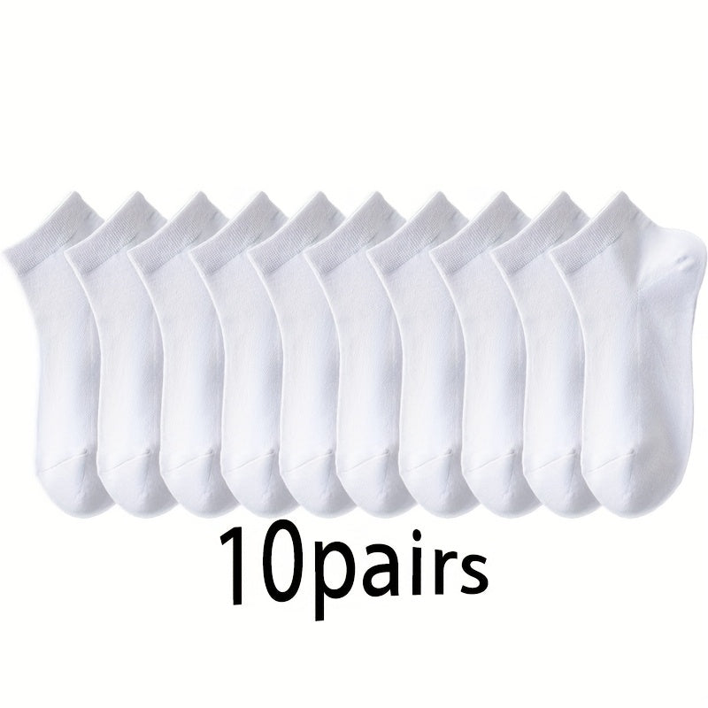 Black and White 10/30 Pairs of Socks - WQ - Unisex Simple Solid Color Versatile Short Socks for Spring and Summer