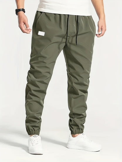 Men's Beige Cargo Pants with Multiple Pockets - Machine Washable, Comfortable Loose Fit, Ideal for Outdoor Activities, Durable Polyester Fabric