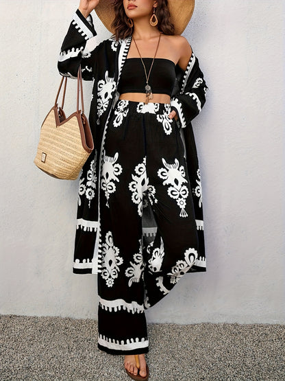 Women's Floral Print Kimono 2pcs Set