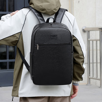 Men'S Lightweight Faux Leather Laptop Backpack - Stylish Black & Brown Design with Adjustable Straps, Tablet Compartment, and Multiple Zippers for School, Office, and Daily Commute, Backpack for School, Office Essentials Carr