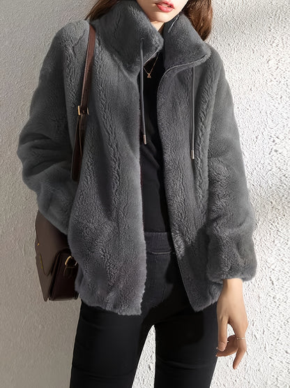 Plus Size - New Women'S Fleece Jacket, Winter Cardigan Sweatshirt, Thick And Warm Double-Sided Coral Fleece, Loose And Stylish Outerwear.