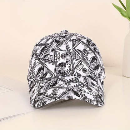 Funky Money Print Baseball Cap 100% Polyester Lightweight Adjustable Hip-Hop Hat Unisex for Music Festivals