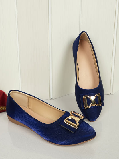 Women's Elegant Red Slip-On Flats with Golden Double Buckle Design - Comfortable Faux Cover Shoes for All Seasons, Pointed Toe Rubber Sole, Perfect for Casual or Dressy Occasions, Dressy Flats | Buckle Embellished Shoes | Lux