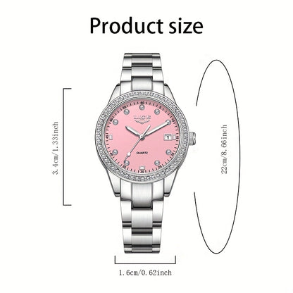 Elegant Pink Women'S Watch - LIGE Quartz Chronograph with Stainless Steel Band, Rhinestone Accents, Date Display & Heart Rate Monitor - Ideal Mother'S Day Gift, Gift for Women | Elegant Timepiece | Quartz Movement, LIGE