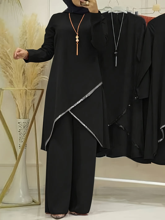 Irregular Long Sleeve New Top Women's Wide Leg Pants Fashion Set Loose Casual Two-Piece Suit