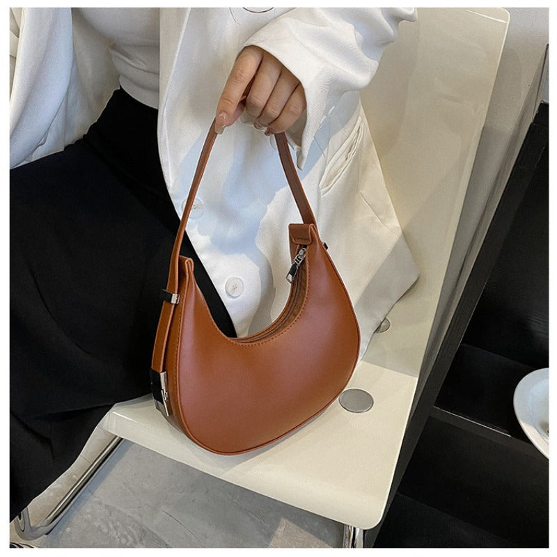 1pc Trendy Crescent Moon Shoulder Bag for Women - Large Capacity, Casual Underarm Purse in Black/Brown/White/Beige, with Polyester Lining, Zip Closure, Perfect for Commuting & Everyday Use, Crossbody Purse, Minimalist Handbag
