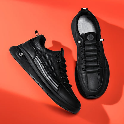 Men's Breathable Casual Sneakers - Comfortable, Versatile & Stylish Shoes for Running, Sports & Casual Attire, Black with White Accents, PU Upper & PVC Sole, Round Toe, Lace-Up Design, All-Season Use