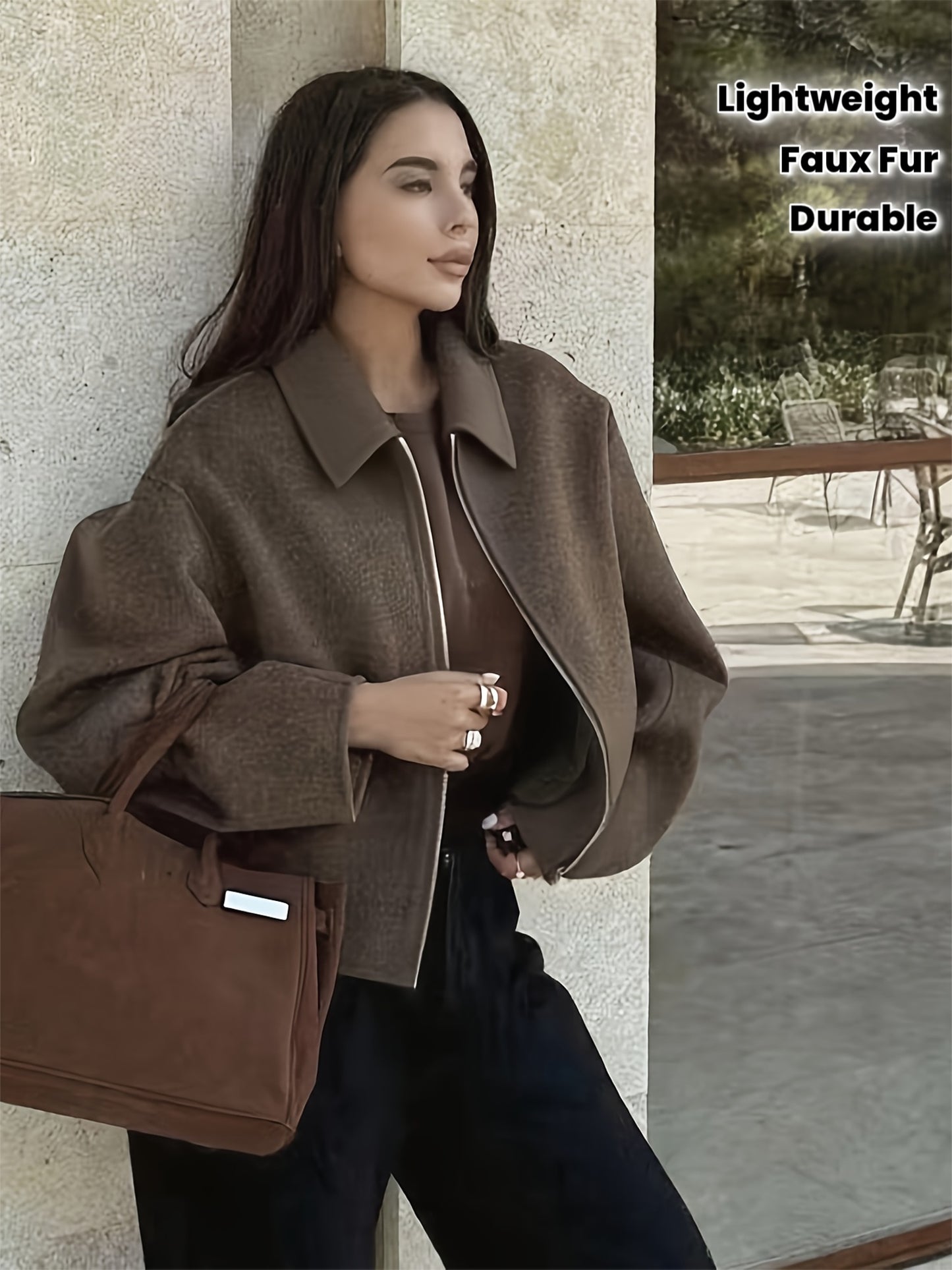 Women'S Short Casual Jacket - Elegant Lapel Collar Windbreaker Coat, All-Season Chic Outerwear for Everyday & Formal Events, Machine Washable H-Silhouette Jacket, Cute Jacket, Versatile Layering Piece, Easy-Care Blend