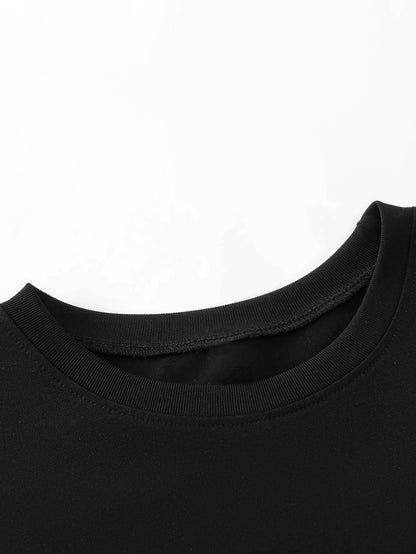 Vintage Style Women's T-Shirt, 100% Polyester Knit Fabric, Alphabet Moon Print, Loose Fit Short Sleeve Tee for Spring/Summer