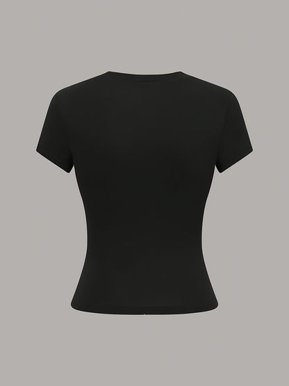 3pcs Women'S Basic Crew Neck Short Sleeve Crop T-Shirts in Black, White, and Gray - Slim Fit, Stretchy Polyester Blend, Cute & Versatile for Spring/Summer, Casual Outings, Vacation Attire | Basic Crop Top | Textur