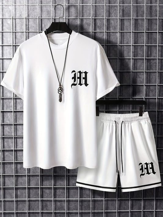 Men's Casual 2pcs Set, Solid Color Summer T-shirt and Shorts Suit, Fashionable Short Sleeve Top, Breathable Comfortable Shorts